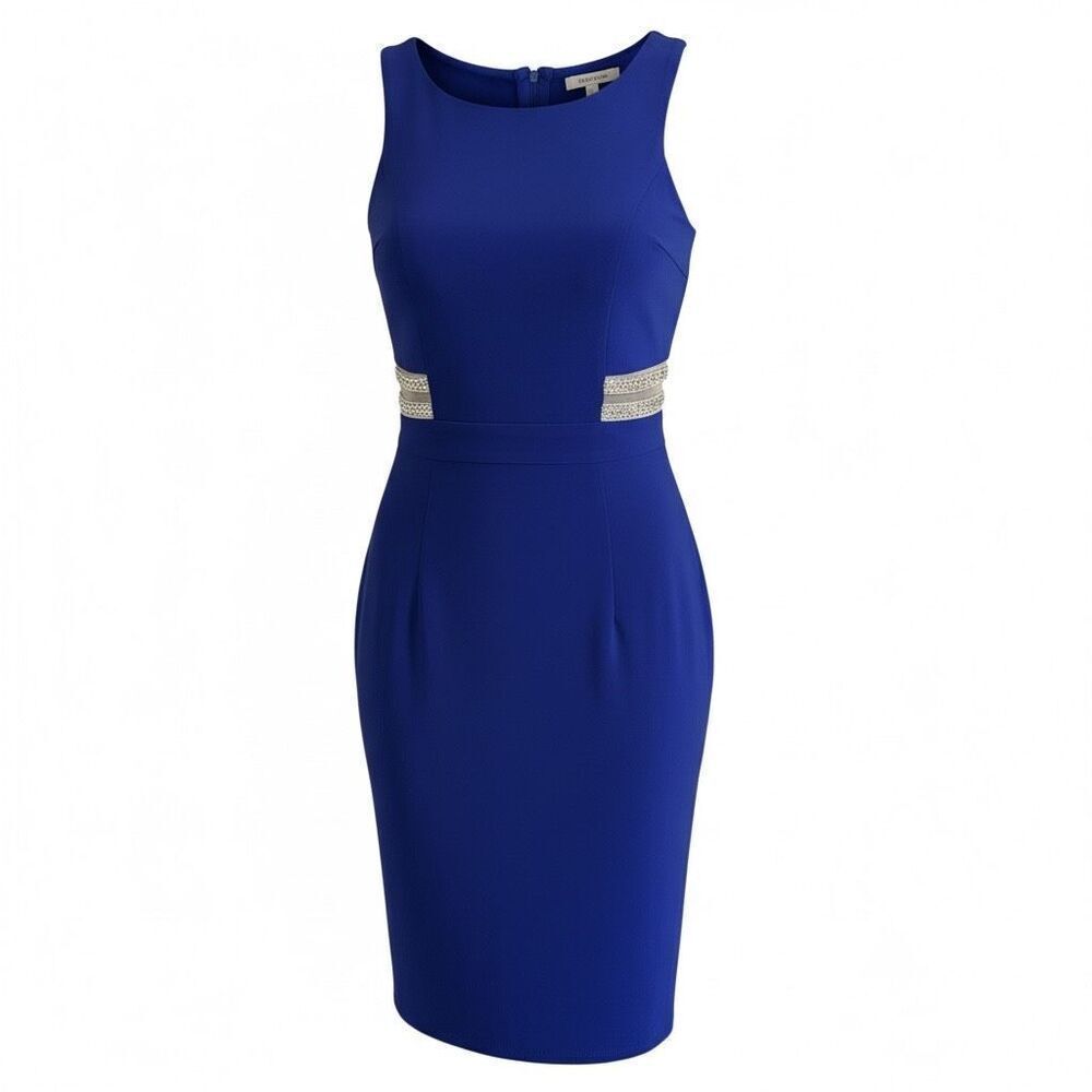 Scarlett Bella Electric Blue Sheath Dress Rhinestone Cutout Waist Mobwife Sz 10